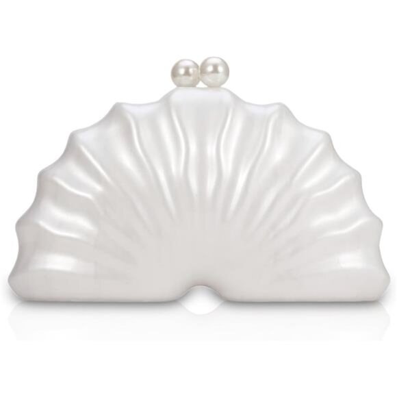 Acrylic Shell Shaped Pearl Clutch Purse Glitter Marble Evening Shoulder - Picture 1 of 7